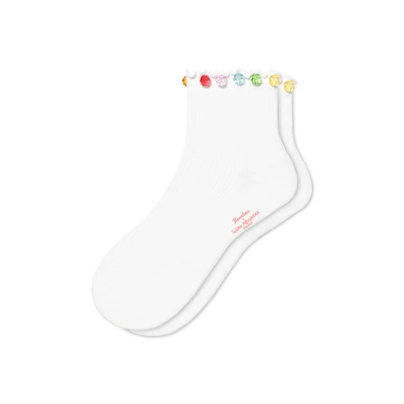 Bombas x Susan Alexandra Embellished Ruffle Rib Quarter Socks